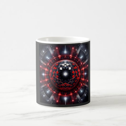Amazing Red/Black Checkered Mandelbrot Starbursts コーヒーマグカップ (中央)