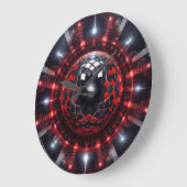 Amazing Red/Black Checkered Mandelbrot Starbursts ラージ壁時計 (傾斜)