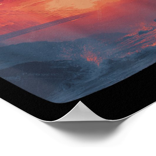 Amazing Red Sunset With Bridge And Patriotic Eagle ポスター (角)