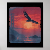 Amazing Red Sunset With Bridge And Patriotic Eagle ポスター (正面)