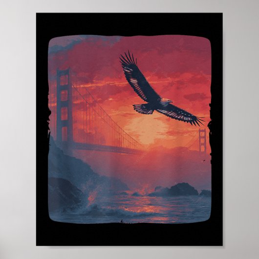 Amazing Red Sunset With Bridge And Patriotic Eagle ポスター (正面)