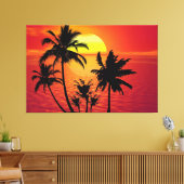 Amazing sunset with palms on tropical beach キャンバスプリント (インサイチュ (リビング))