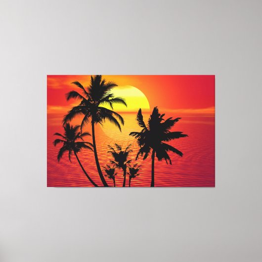 Amazing sunset with palms on tropical beach キャンバスプリント (正面)
