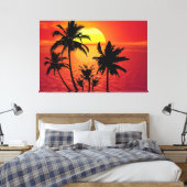 Amazing sunset with palms on tropical beach キャンバスプリント (インサイチュ (寝室))