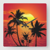 Amazing sunset with palms on tropical beach スクエア壁時計 (正面)