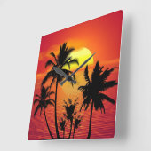 Amazing sunset with palms on tropical beach スクエア壁時計 (傾斜)