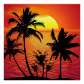 Amazing sunset with palms on tropical beach ポスター (正面)