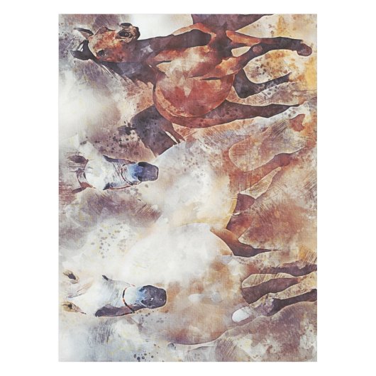 Amazing white and bay horses in a gallop テーブルクロス (正面)