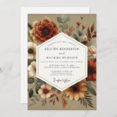 Amber Autumnal Floral Romance Wedding 招待状 (正面/裏面)