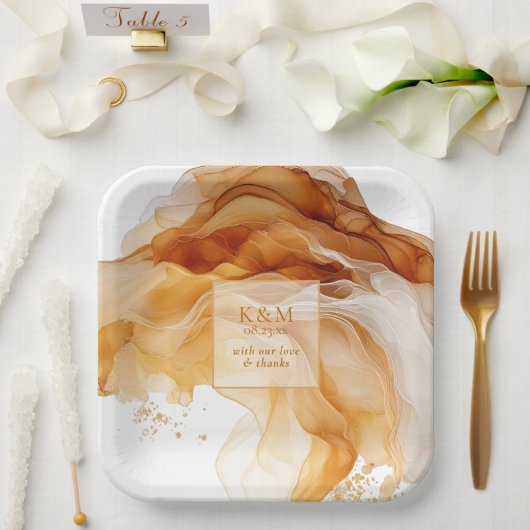 Amber Brandy抽象芸術結婚インクID1089 ペーパープレート (ウェディング)