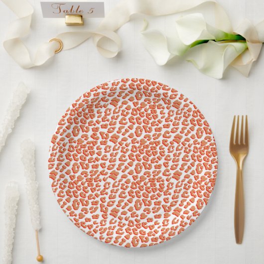 Amber Color and White Leopard Print ペーパープレート (ウェディング)