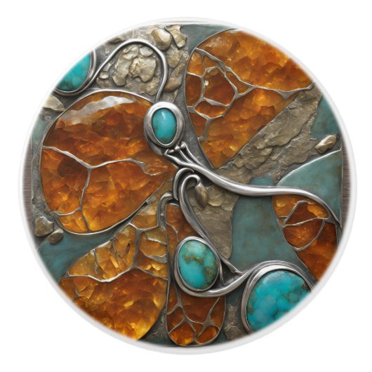 Amber Compass with Turquoise Points & Silver lace セラミックノブ (正面)