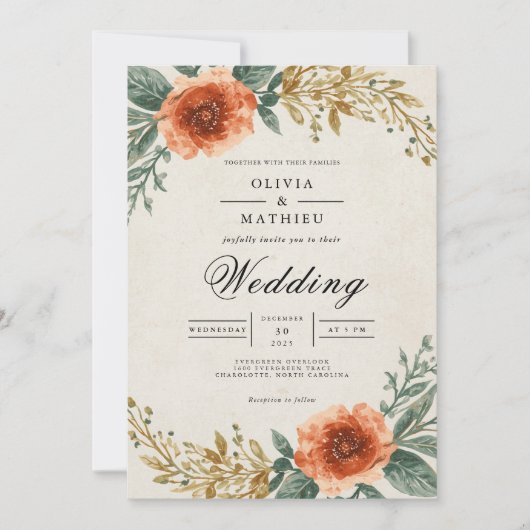 Amber Floral Arch Wedding 招待状 (正面)