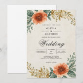 Amber Floral Arch Wedding 招待状 (正面/裏面)