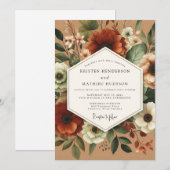 Amber Floral Autumn Romance Wedding 招待状 (正面/裏面)
