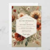 Amber Floral Autumn Romance Wedding 招待状 (正面/裏面)