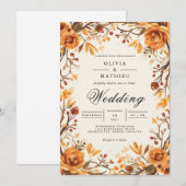Amber Floral Branch Flourish Wedding 招待状 (正面/裏面)