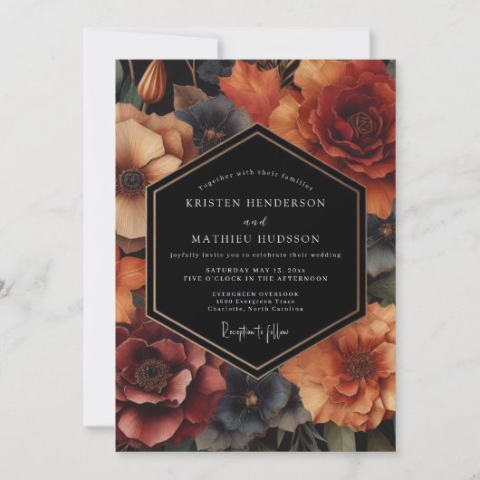 Amber Floral Harvest Wedding 招待状 (正面)