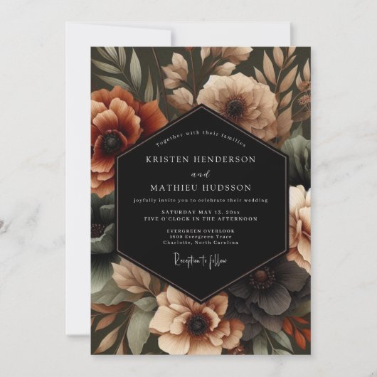 Amber Floral Moody Wedding 招待状 (正面)