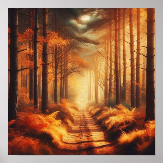 Amber Forest Path with Sunbeams – Autumn Poster  ポスター (正面)