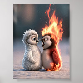 Amber & Frosty Fire and Ice Penguin Poster ポスター