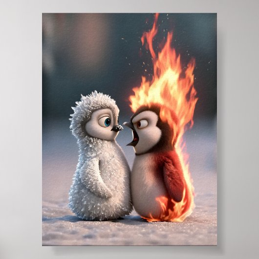 Amber & Frosty Fire and Ice Penguin Poster ポスター (正面)
