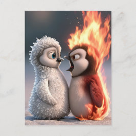 Amber & Frosty Fire and Ice Penguin Poster ポストカード