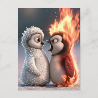 Amber & Frosty Fire and Ice Penguin Poster ポストカード