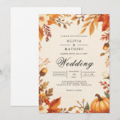 Amber Leaf Autumn Arch Wedding 招待状 (正面/裏面)