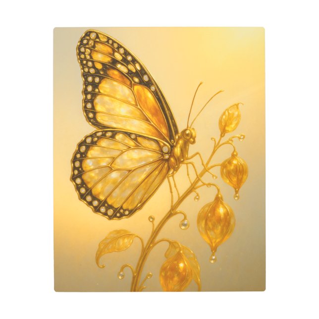 Amber Monarch Butterfly Luxury Metal Wall Art メタルプリント (正面)