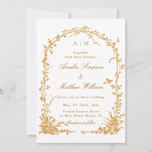 Amber Romantic Botanical Arch Garden Fall Wedding 招待状 (正面)