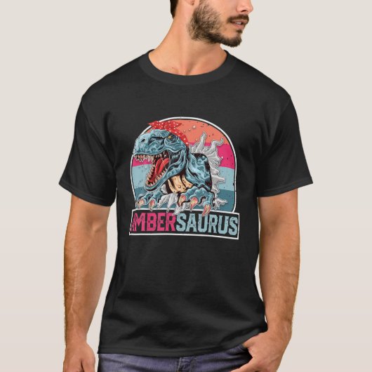 Amber Saurus Funny Personalized Dinosaur T Rex Nam Tシャツ (正面)