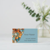 Amber Turquoise Stained Glass Business Card 名刺 (スタンド正面)