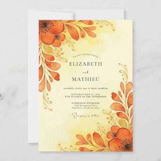Amber Watercolor Autumn Wedding 招待状 (正面)