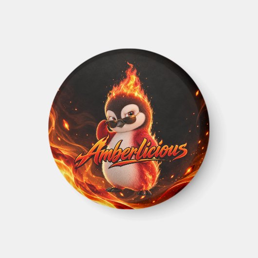 Amberlicious Fire Penguin Sunglasses Funny マグネット (正面)
