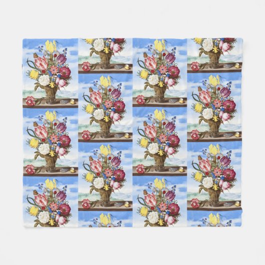 Ambrosius Bosschaertフレッジの花の花束 フリースブランケット (正面(横))