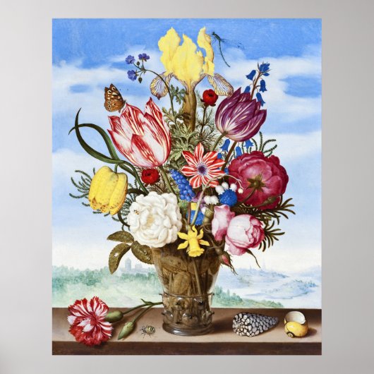 Ambrosius Bosschaertフレッジの花の花束 ポスター (正面)