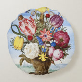 Ambrosius Bosschaertフレッジの花の花束 ラウンドクッション (裏面)