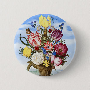 Ambrosius Bosschaertフレッジの花の花束 缶バッジ