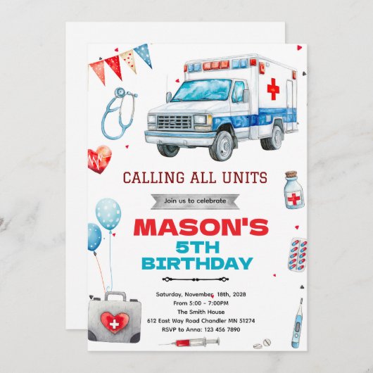 Ambulance party theme invitation 招待状 (正面/裏面)