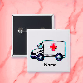 Ambulance square pin 缶バッジ