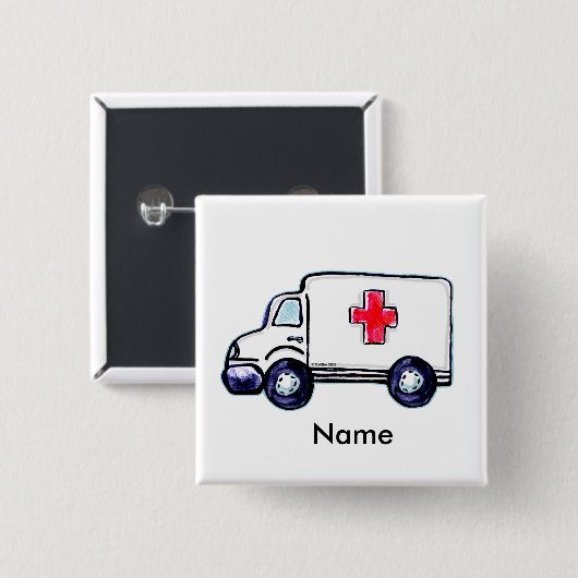 Ambulance square pin 缶バッジ (正面&裏面)