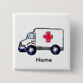 Ambulance square pin 缶バッジ (正面)