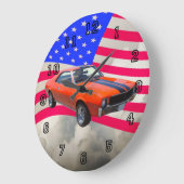 AMCジャブリンクラシックアメリカンフラグ付き車 ラージ壁時計 (傾斜)