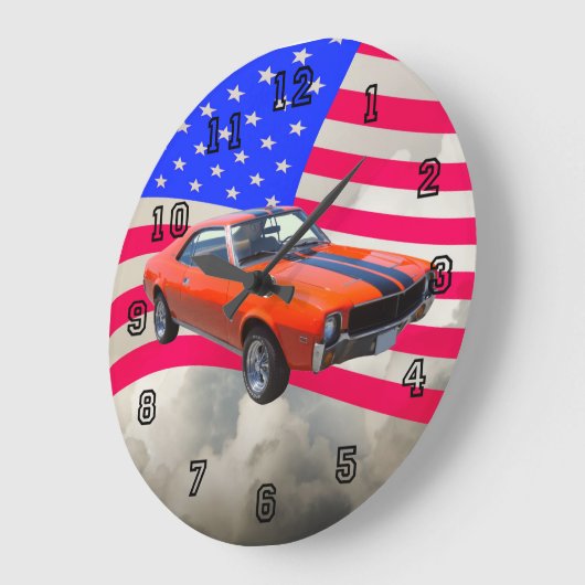 AMCジャブリンクラシックアメリカンフラグ付き車 ラージ壁時計 (傾斜)