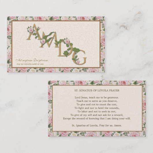 AMDGカトリック聖イグネイシャス宗教祈りの言葉バラ プレイスカード