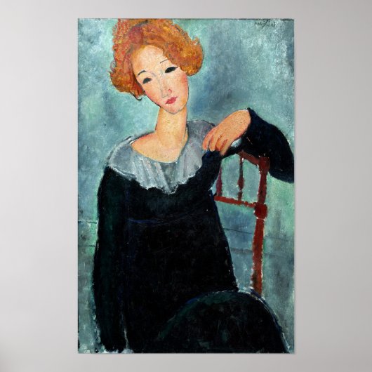 Amedeo Modiglianiによる赤絵画髪の女性 ポスター (正面)