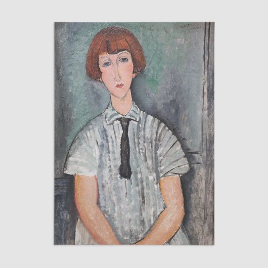 Amedeo Modigliani – ブラウスの若いストライプの女の子 薄葉紙