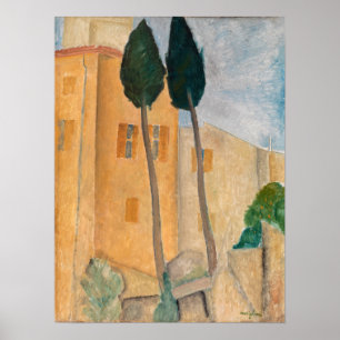 Amedeo Modigliani - Cypresses and Houses at Cagnes ポスター