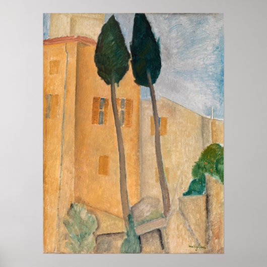 Amedeo Modigliani - Cypresses and Houses at Cagnes ポスター (正面)